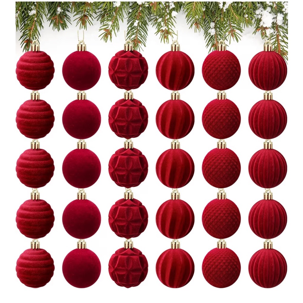 Velvet Burgundy Ornament Set 30 Pieces